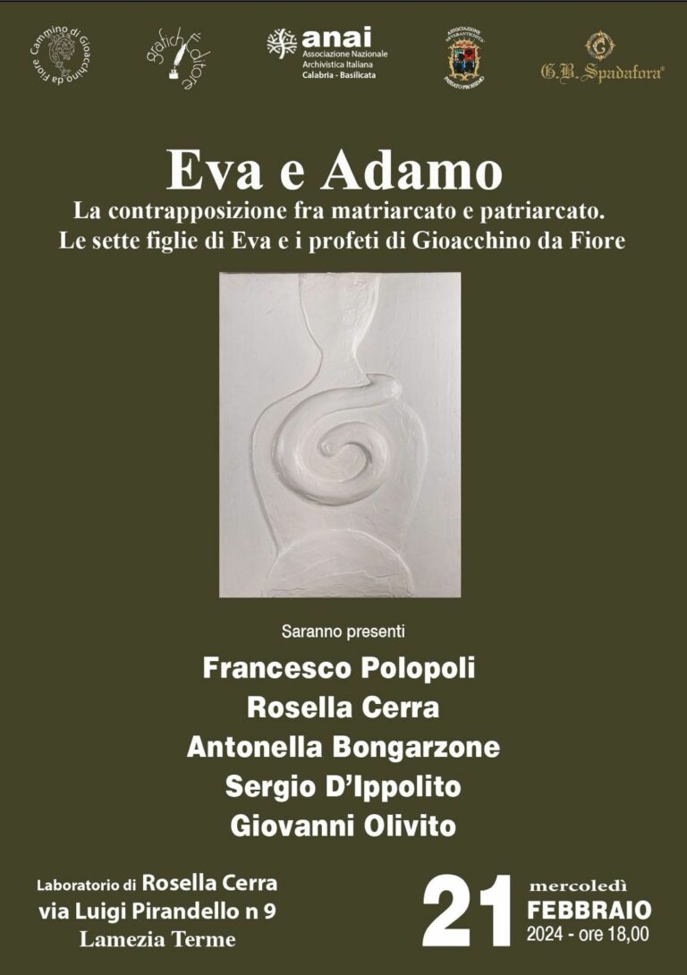 Dibattito su “Eva e Adamo. La contrapposizione fra matriarcato e patriarcato. Le sette figlie di Eva e i profeti di Gioacchino da Fiore” a Lamezia Terme